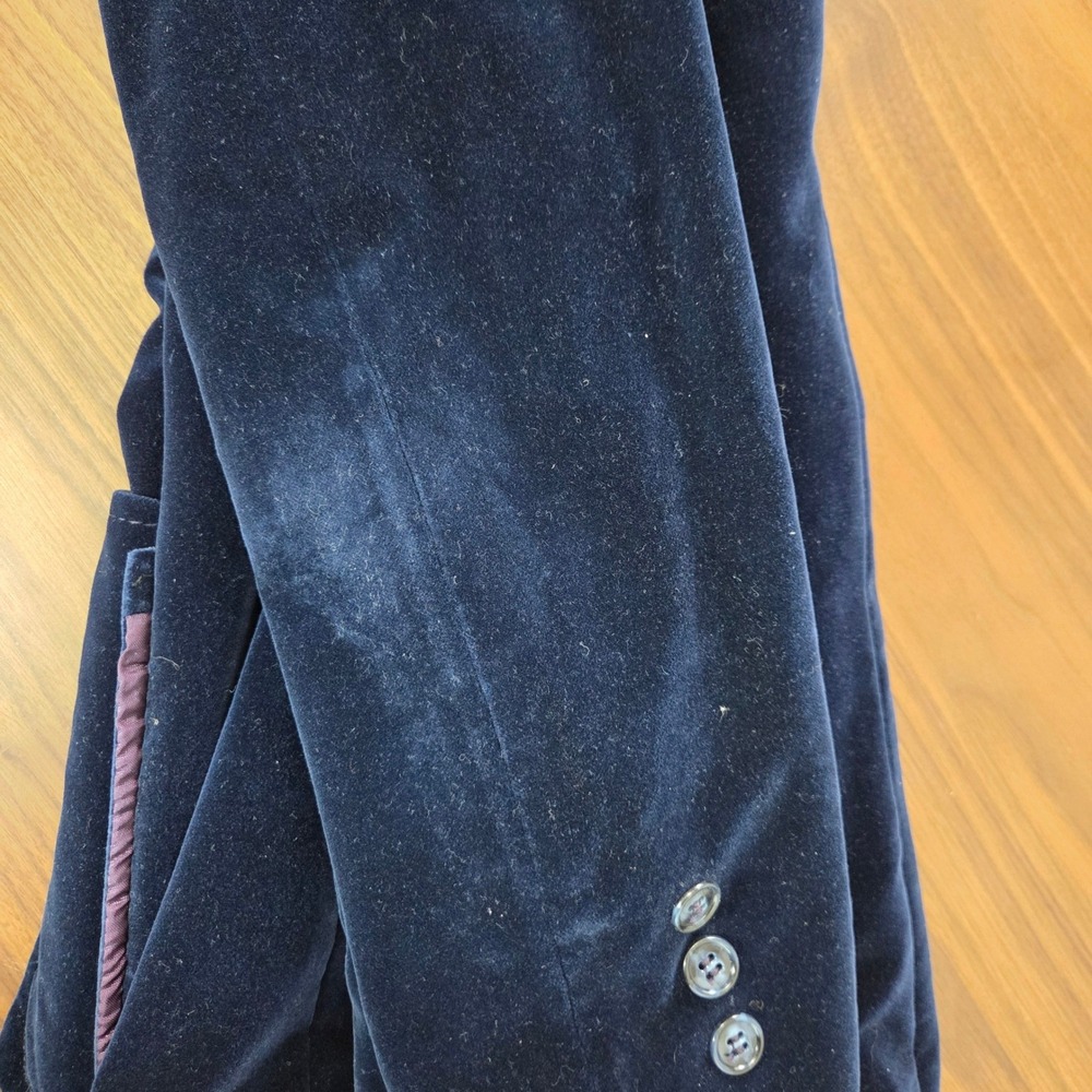 Vintage Velvet Double Breasted Blazer Peak Lapel‎ Dark Academia Navy Blue - Picture 9 of 9